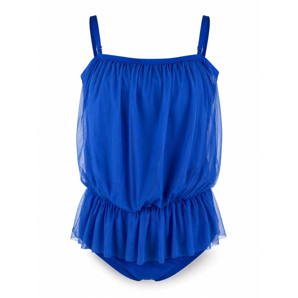 Gottex Royal Blue Mesh Overlay One Piece Swimsuit Size 14